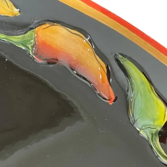 CLAY ART Jalapeño PLATE Hot Pepper Black orange yellow green fiesta 1” d x 8” sq - Picture 9 of 13